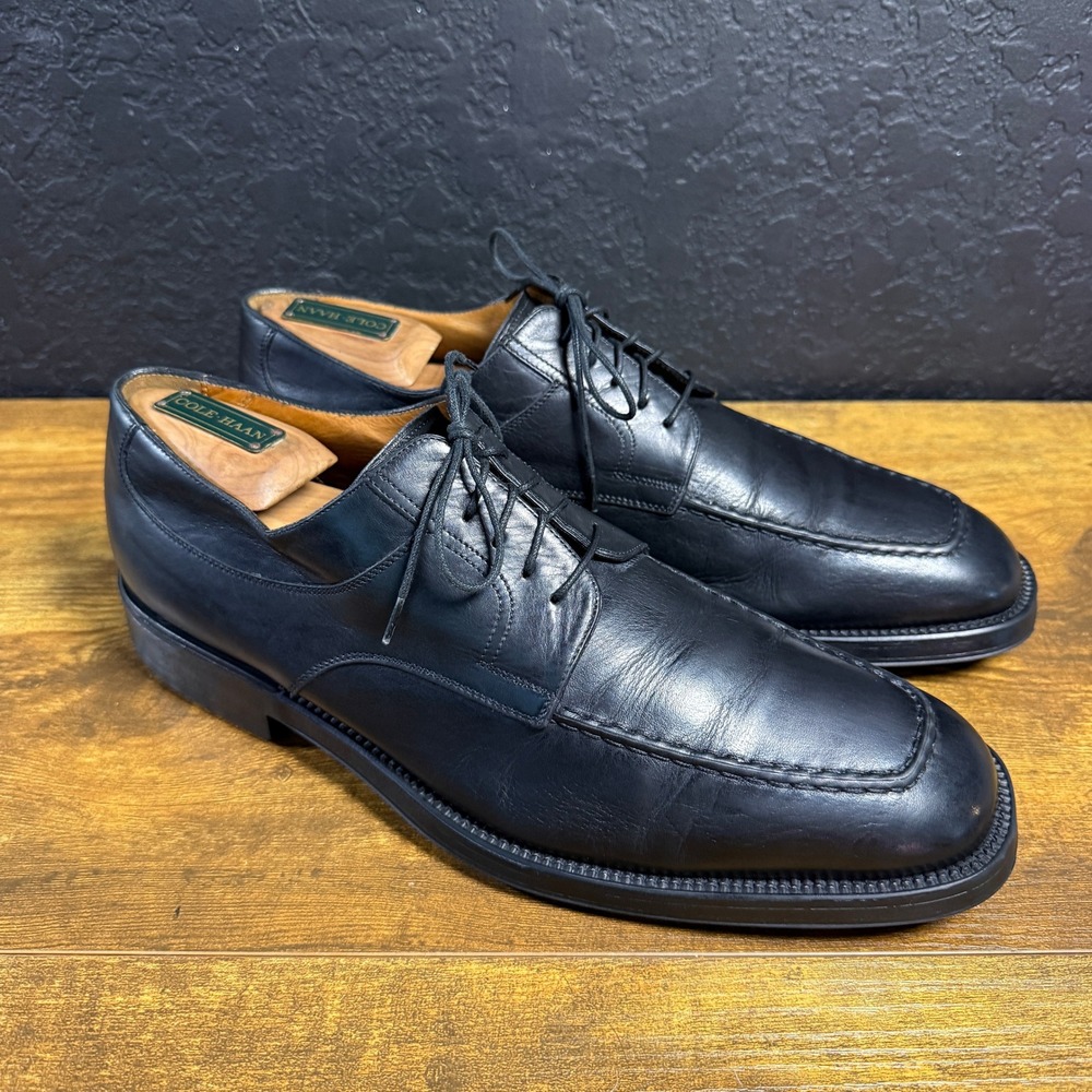Santoni 11246 Black Leather Apron Toe Oxford Mens 9.5 D